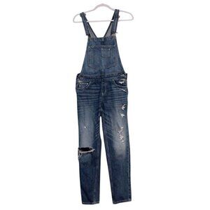 Hollister Denim Overalls Size Small Distressed 100% Cotton Preppy